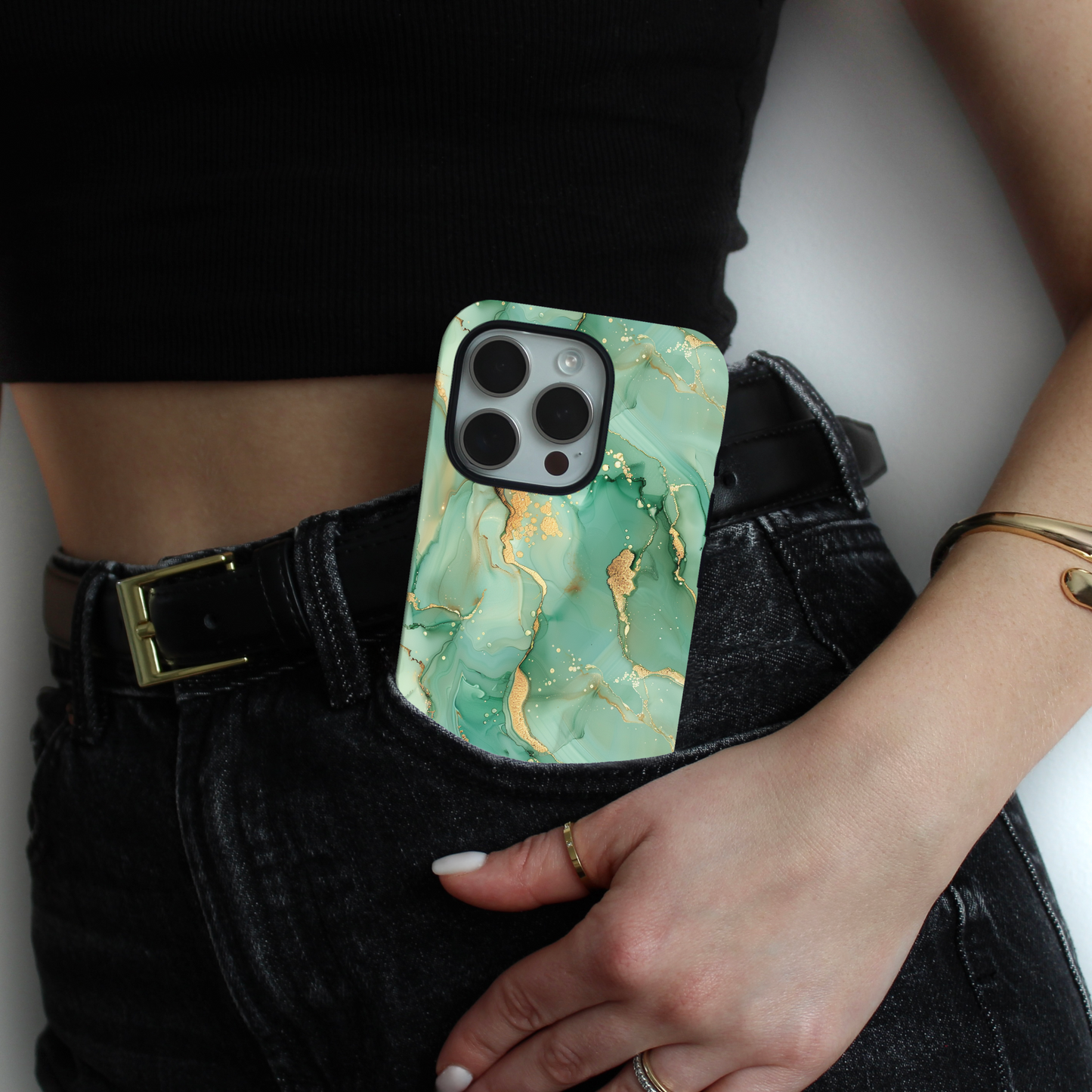 Emerald Green Marble Phone Case – Luxury Tough Cover for iPhone 14/15/16 & Samsung S25 | Glossy or Matte Finish