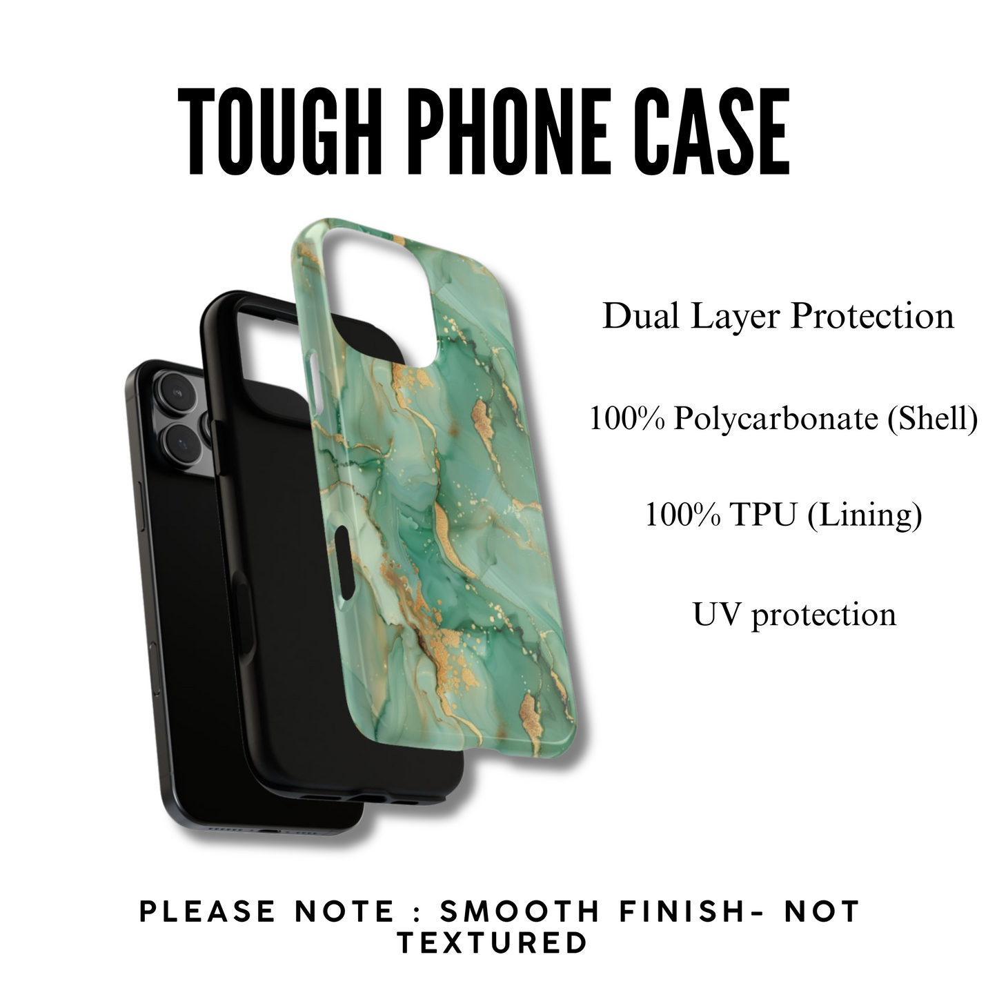 Emerald Green Marble Phone Case – Luxury Tough Cover for iPhone 14/15/16 & Samsung S25 | Glossy or Matte Finish