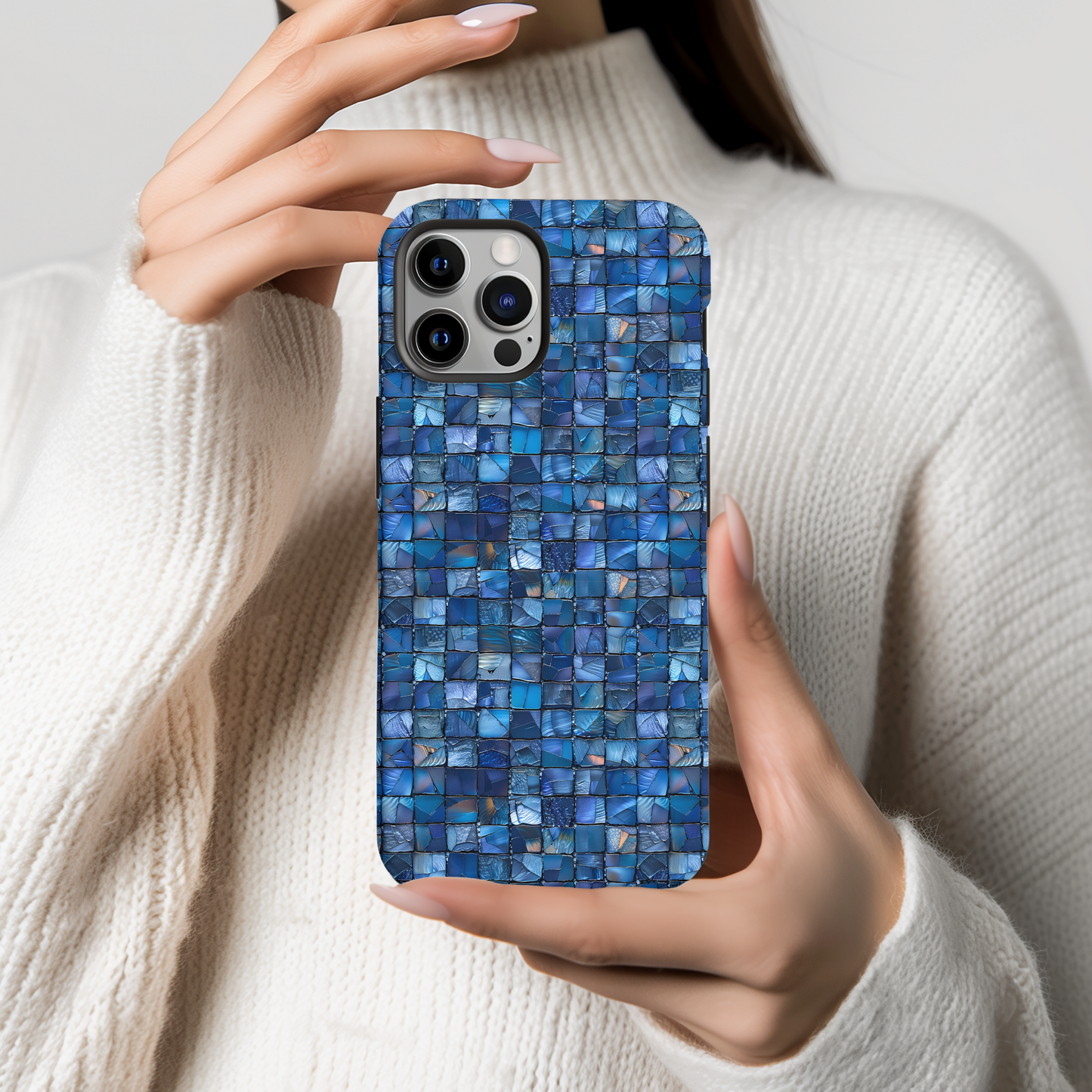 Blue Mosaic Phone Case – Abstract Glass Tile Pattern for iPhone & Samsung | Aesthetic Tough Protective Cover