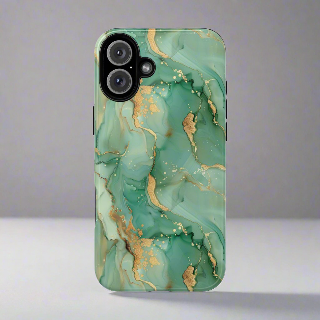 Emerald Green Marble Phone Case – Luxury Tough Cover for iPhone 14/15/16 & Samsung S25 | Glossy or Matte Finish