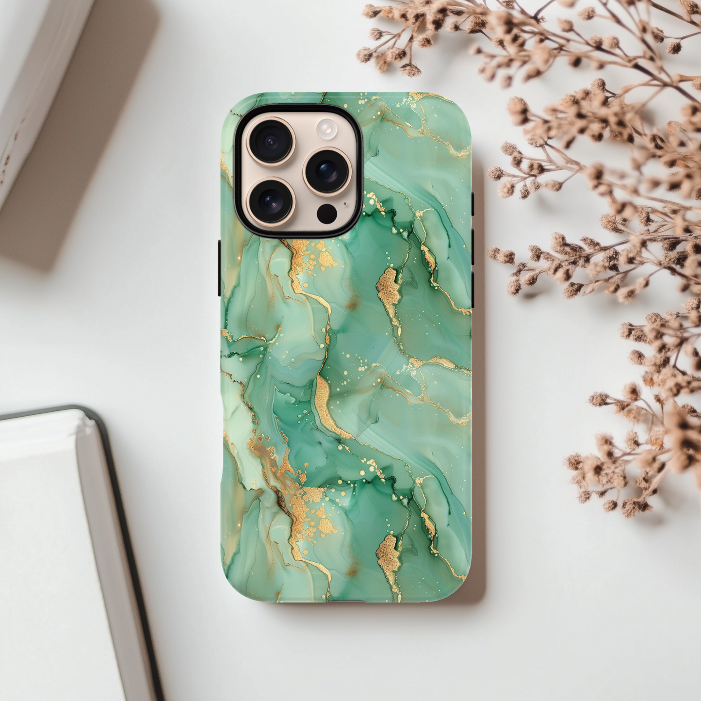Emerald Green Marble Phone Case – Luxury Tough Cover for iPhone 14/15/16 & Samsung S25 | Glossy or Matte Finish