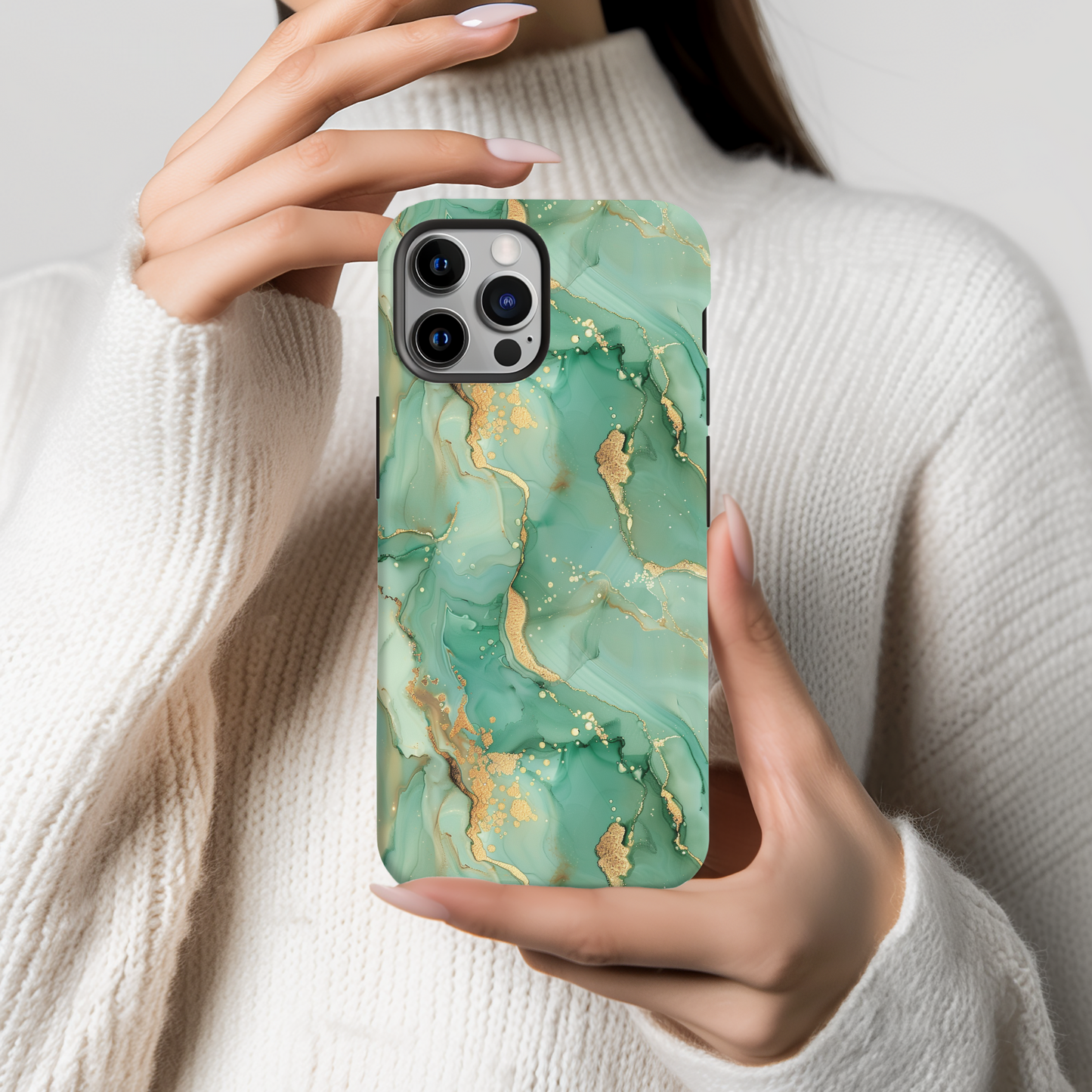 Emerald Green Marble Phone Case – Luxury Tough Cover for iPhone 14/15/16 & Samsung S25 | Glossy or Matte Finish