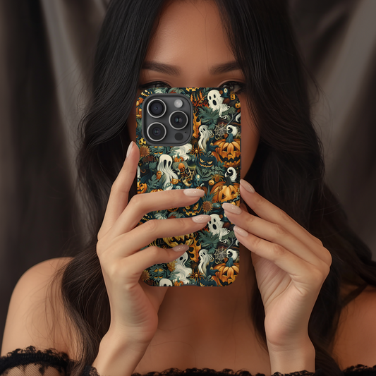 Spooky Halloween Phone Case – Ghosts & Pumpkins Design | iPhone 11–16 & Samsung S22+
