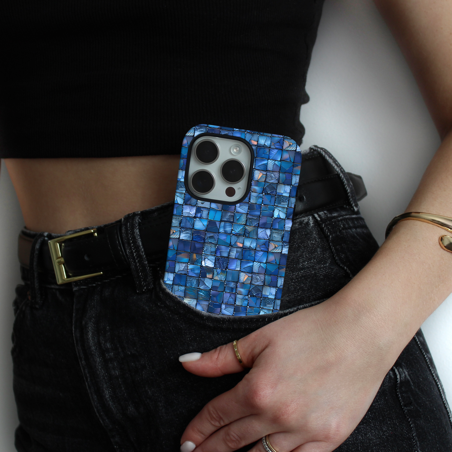 Blue Mosaic Phone Case – Abstract Glass Tile Pattern for iPhone & Samsung | Aesthetic Tough Protective Cover