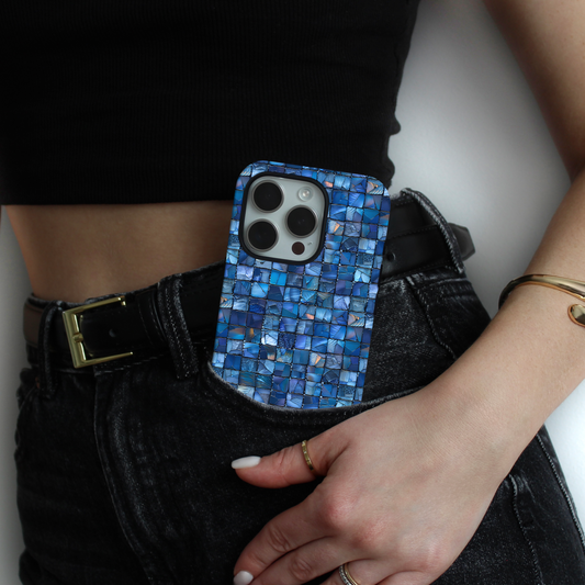 Blue Mosaic Phone Case – Abstract Glass Tile Pattern for iPhone & Samsung | Aesthetic Tough Protective Cover
